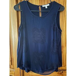 Pale Sky Dark Blue Embroidered Tank Top